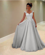 Cargar imagen en el visor de la galería, Tulle Floor Length Prom Dresses Lace Appliques
