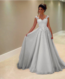 Tulle Floor Length Prom Dresses Lace Appliques
