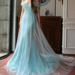 Load image into Gallery viewer, elegant tulle mermaid off shoulder prom dresses lace appliques
