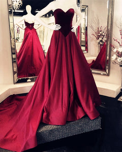 Velvet Sweetheart Bodice Corset Satin Ball Gowns Prom Dresses