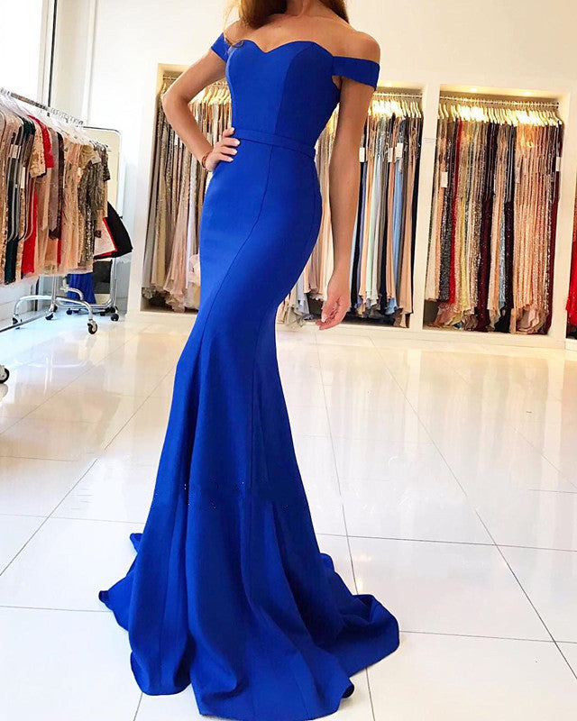 Sexy Sweetheart Long Satin Mermaid Evening Dress Off The Shoulder