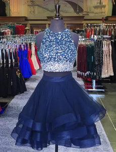 Two Piece Ruffles Ball Gown Homecoming Dresses With Ombre Sequins And Beaded