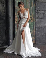 Load image into Gallery viewer, Elegant Leg Split Chiffon Beach Wedding Dresses In Stock
