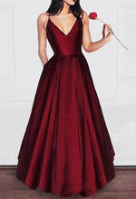 Load image into Gallery viewer, Spaghetti Straps V-neck Floor Length Long Prom Dress Satin Evening Gowns
