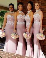 Cargar imagen en el visor de la galería, Stunning Flowers Beaded Lace Embroidery Mermaid Halter Bridesmaid Dress
