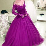 Afbeelding in Gallery-weergave laden, Charming Tulle Prom Dresses Ball Gowns Long Sleeves With Nude Tulle Neck

