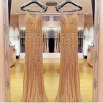 Load image into Gallery viewer, Golden Beaded V Neck Nude Tulle Mermaid Evening Dresses 2017
