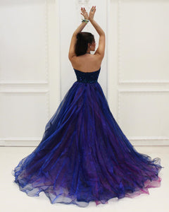 Stunning Beaded Halter Organza Ruffle Ombre Prom Dress Front Short Long In The Back