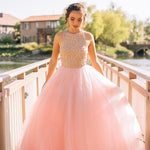 Load image into Gallery viewer, Unique Sequins Beaded Halter Tulle Quinceanera Dresses 2017
