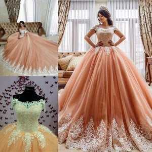 Lace Embroidery Off The Shoulder Tulle Ball Gowns Quinceanera Dresses