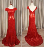Load image into Gallery viewer, Silver Sequin Cap Sleeves Bridesmaid Dresses Floor Length
