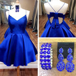 Cargar imagen en el visor de la galería, A Line V Neck Satin Prom Dresses Short Bow Back Homecoming Dresses
