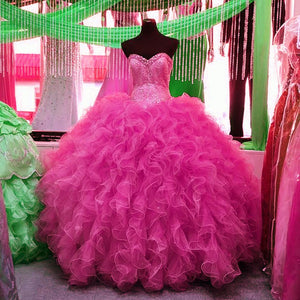 Lovely Beaded Organza Ruffles Turquoise Quinceanera Dresses Ball Gowns