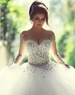 Load image into Gallery viewer, Vintage-Long-Sleeves-Wedding-Dresses-Ball-Gowns-Crystal-Beaded
