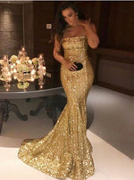 Load image into Gallery viewer, Mermaid Strapless Long Corset Sequin Prom Dress

