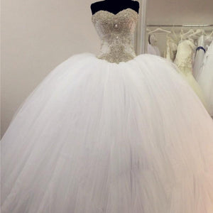 Gorgeous Pearl And Crystal Beaded Organza Ball Gowns Wedding Dresses