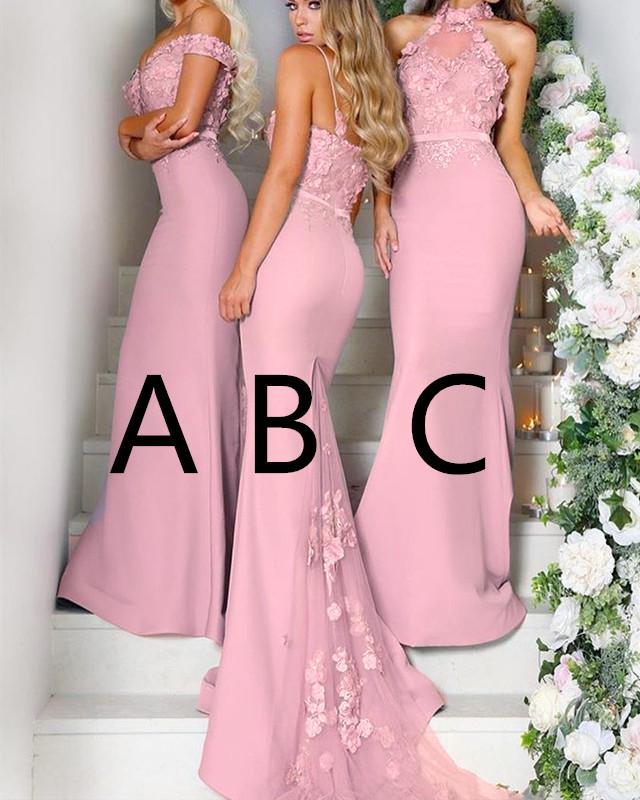 Gorgeous Lace Embroidery Long Mermaid Court Train Bridesmaid Dresses