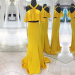 Afbeelding in Gallery-weergave laden, Mermaid Style Ruffles Top Long Two Piece Prom Dresses
