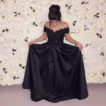 Load image into Gallery viewer, Elegant Lace Appliques V-neck Off-the-shoulder Floor Length Satin Evening Dresse
