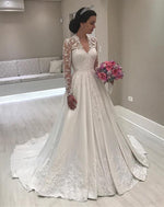 Load image into Gallery viewer, Vintage Lace Long Sleeves V Neck Wedding Dresses Princess 2018
